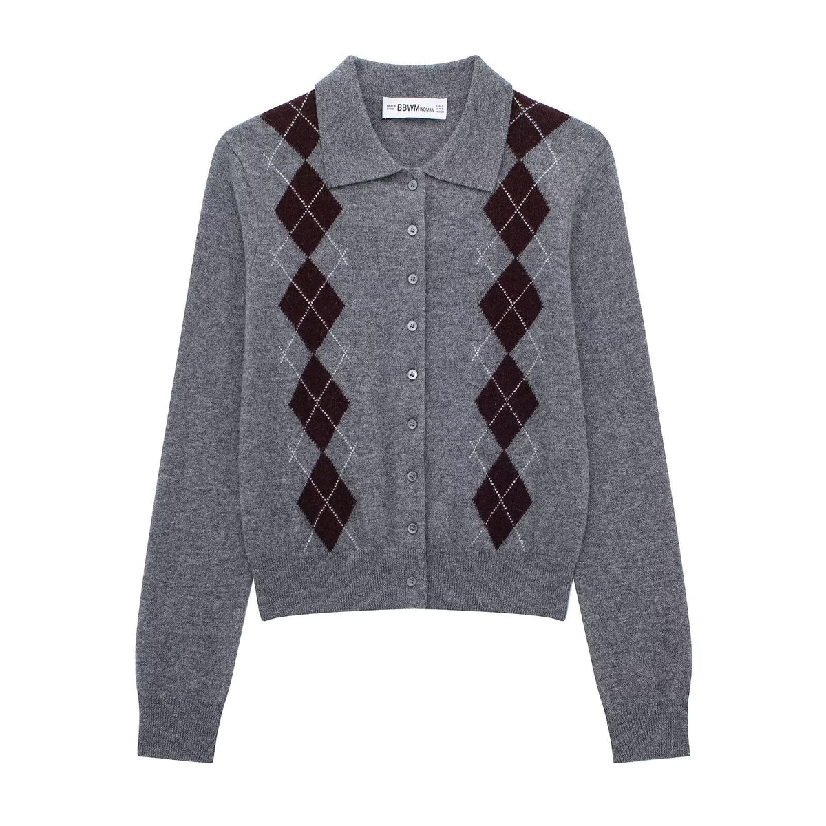 Womens Fashion Lapel Long-Sleeve Single-Breasted Knit Cardigan