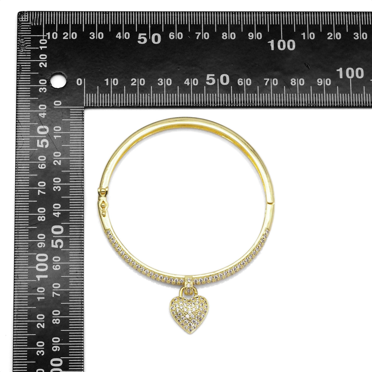 Gold CZ Drop Heart Adjustable Bracelet, Sku#LD471