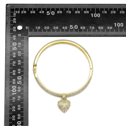Gold CZ Drop Heart Adjustable Bracelet, Sku#LD471