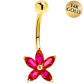16G Solid 14k Yellow Gold Ruby Cubic Zirconia Lily Belly Ring