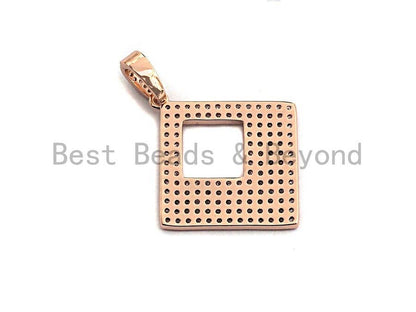 CZ Micro Pave Hollow out Square Pendant, Geometric Frame Shape Pendant Charm, Gold/Rose Gold/Silver/Gunmetal  Charms, 30x40mm, sku #X56