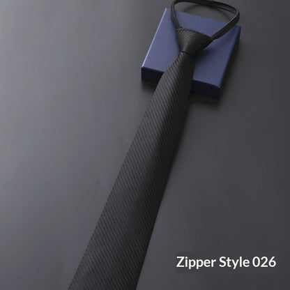 Mens Business Formal Zipper Tie With Blue Stripes
