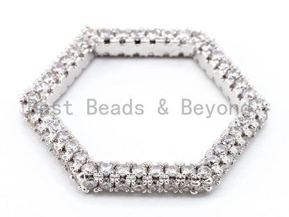 CZ Micro Pave Hexagon Pendant/Charm, Cubic Zirconia Pave Pendant, Fashion Jewelry Findings, 36x23mm, sku#C51