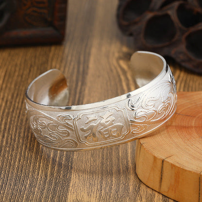 Big Elegant Luxury Amazing Classic Fashion Flower Metal Tibetan Indian Silver Vintage Retro Fashion Cuff Bracelet Bangle For Woman With Details of Animals