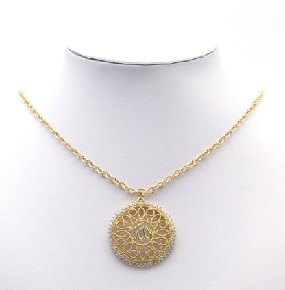 CZ Pave Large Gold Silver Filigree OM Flower Pendant, Sku#B331