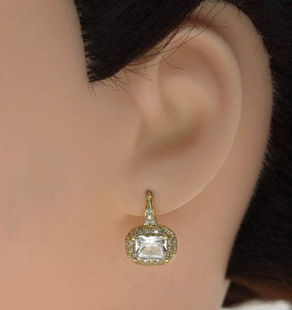 Rectangle CZ On Oval Everyday Hoop Earrings, Sku#B222