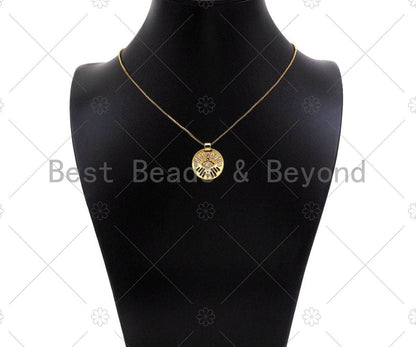 CZ Micro Pave Evil Eye Hollow Out Round Coin Shape Pendant/Charm,Sku#L493