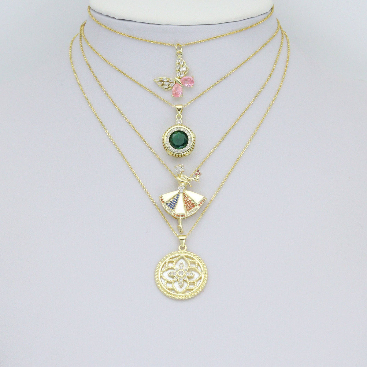 Colorful CZ Dance Girl Round Flower Butterfly Charm Pendant,Sku#LK1256
