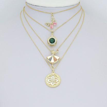 Colorful CZ Dance Girl Round Flower Butterfly Charm Pendant,Sku#LK1256