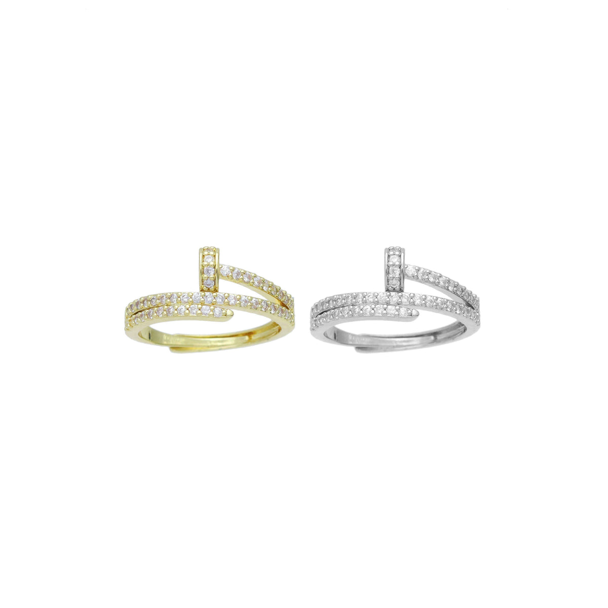 Gold Silver Clear CZ Nail Wrap Adjustable Ring, Sku#A379