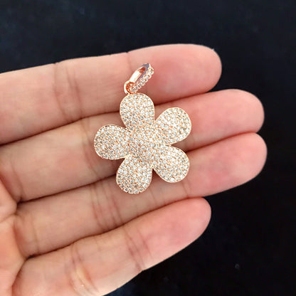 25mm CZ Micro Pave Daisy Flower Pendant/Charm, Cubic Zirconi