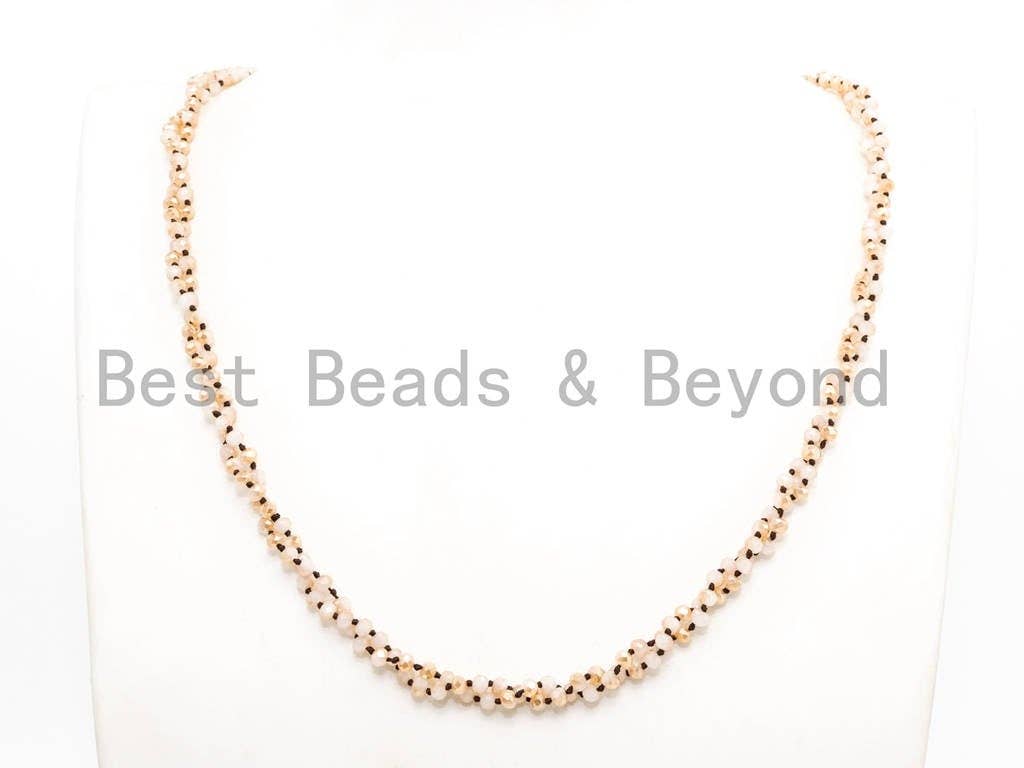 60 EXTRA Long Hand Knotted  Neutral Color Crystal Necklace, Double Wrap Necklace, Gold Beige Color 2x4mm Rondelle Crystal Beads, SKU#D20