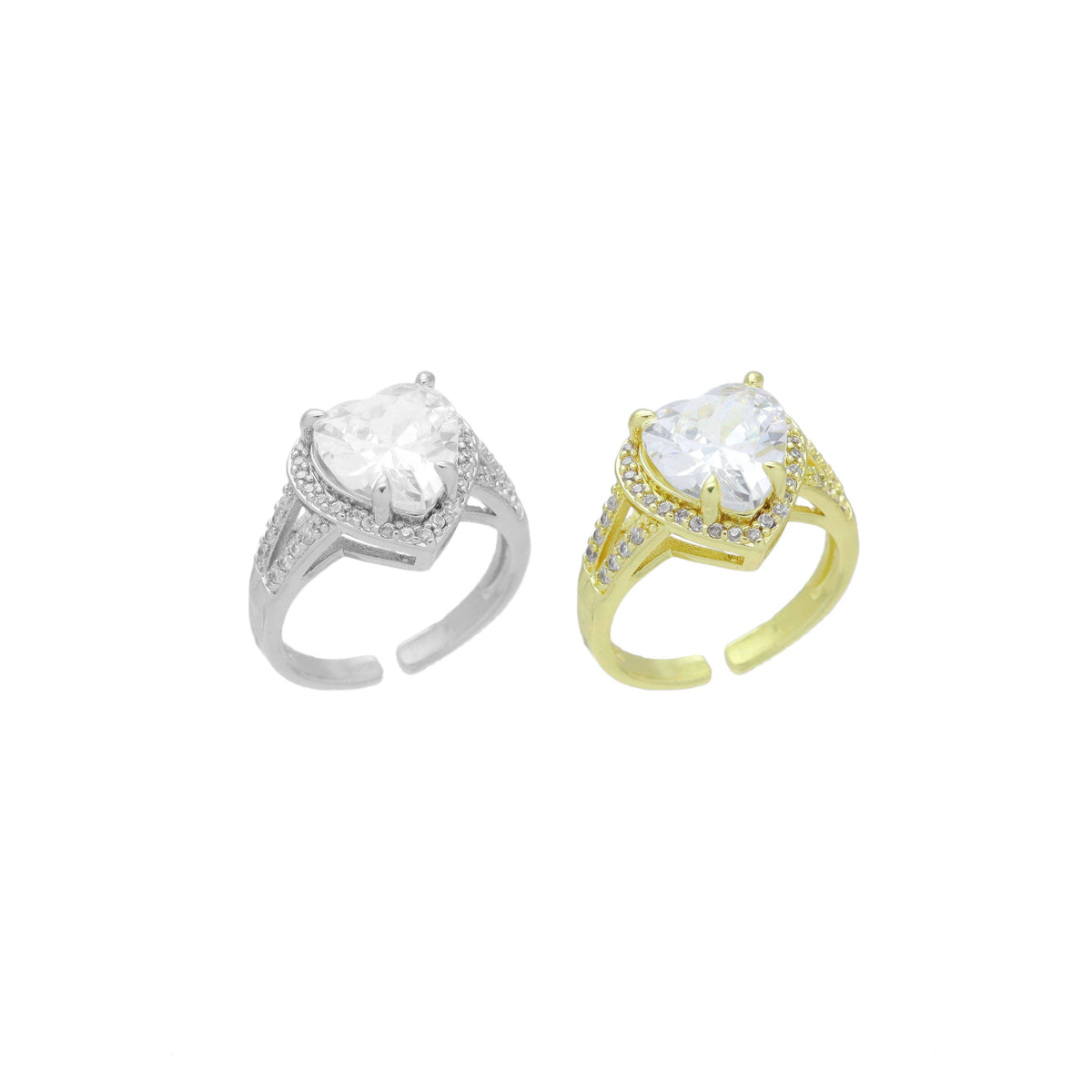Gold Silver Crystal Clear Heart CZ Adjustable Ring, Sku#A415