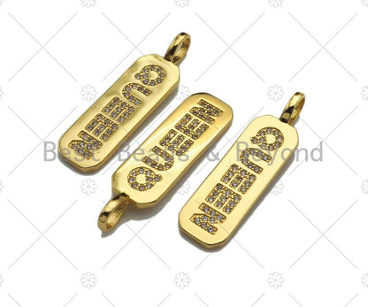 CZ Micro Pave QUEEN Bar Pendant, Cubic Zirconia Strip Pendant, Queen Charm, Micro pave Bar pendant, 10x35mm, sku#LK134