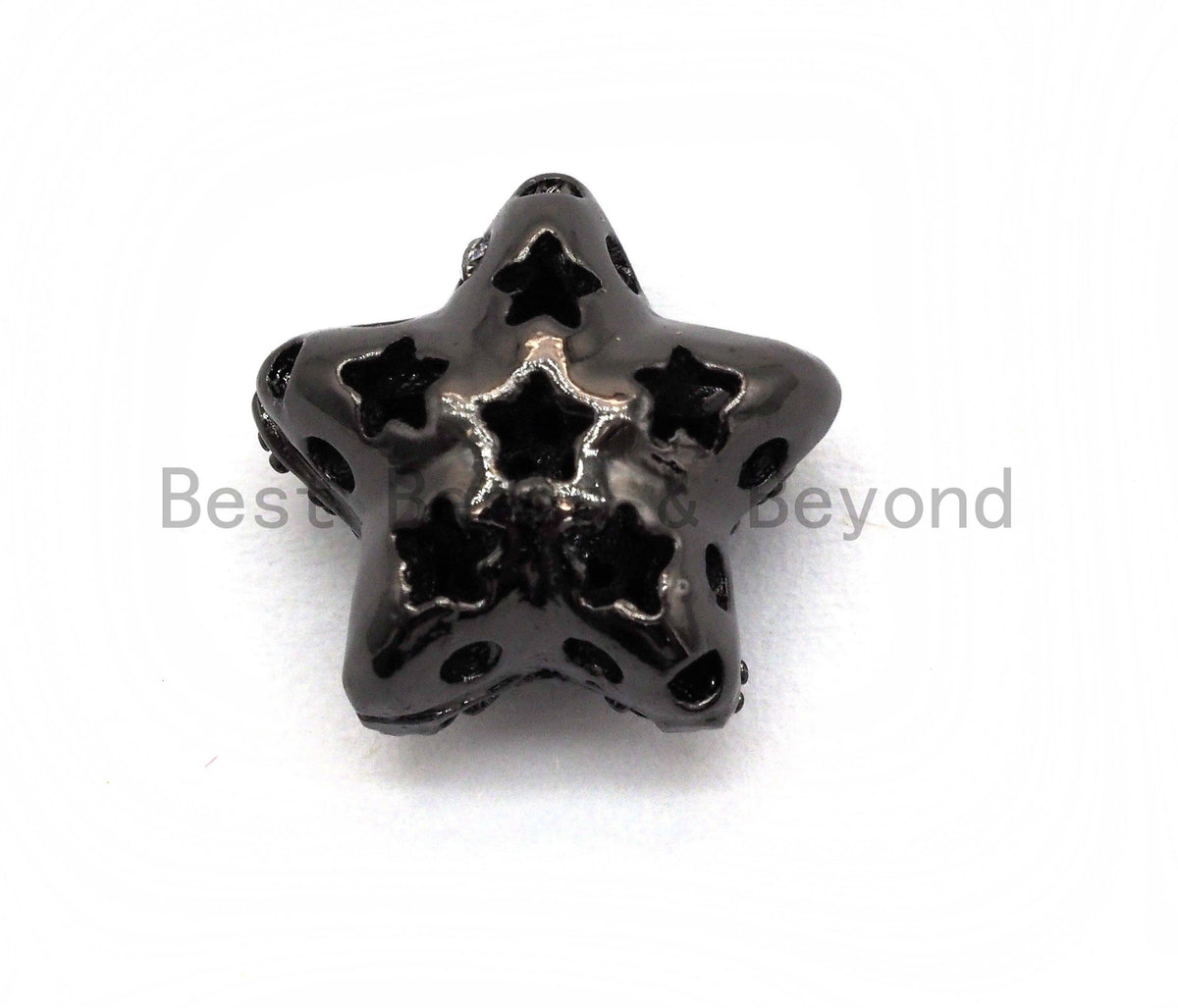 Black CZ Pave On Black Micro Pave Puffy Star Spacer Beads , Cubic Zirconia Star Spacer Beads,12mm, sku#C97