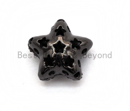 Black CZ Pave On Black Micro Pave Puffy Star Spacer Beads , Cubic Zirconia Star Spacer Beads,12mm, sku#C97