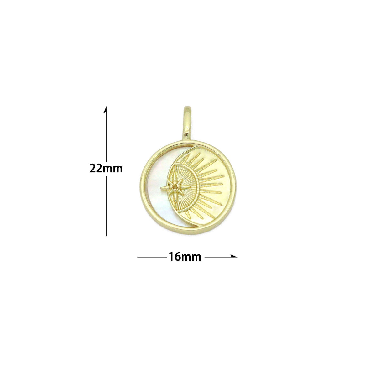 CZ North Star Moon Sun Mop Coin Charm Pendant, Sku#LK1154