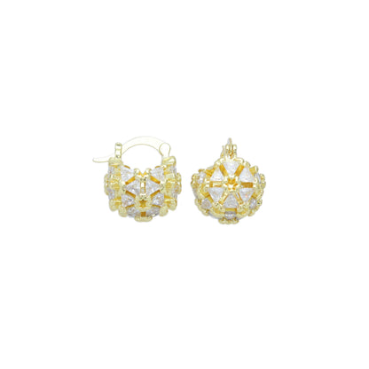 Triangle CZ Flower Patten Ball Latch Batch Earrings, Sku#LD612