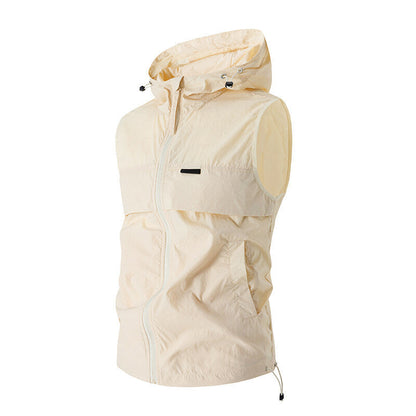 New Mens Sun-protective Jacket Hooded Sleeveless Vest