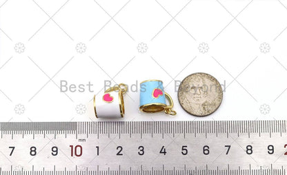 Gold Heart on Colorful Enamel Coffee Cup Shape Pendant, 18K Gold Filled Cup Charm,Necklace Bracelet Charm Pendant, 17x14mm,Sku#LK492