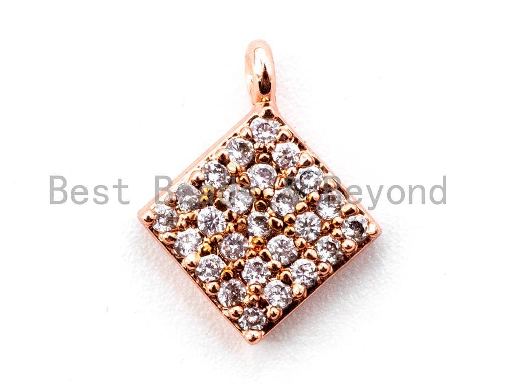 1PC/2PCS CZ Clear Micro Pave 8x10mm Diamond Shaped Charm for Bracelet, Gold/Rose Gold/Silver/Gunmetal plated, Pave Dangle Charms,Sku#B65