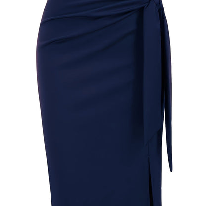 Elegant Monochrome High-waisted Knee-length Skirt For Women