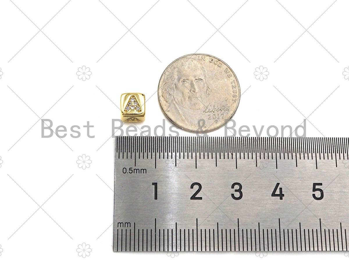 6mm Gold Alphabet CZ Micro Pave Large Hole Spacer Beads, Cubic Zirconia Cube Letter Beads, Initial Letter Beads, Cube letter, sku#JL43