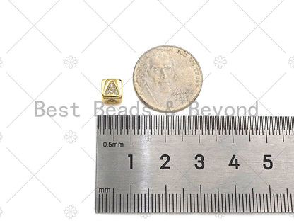 6mm Gold Alphabet CZ Micro Pave Large Hole Spacer Beads, Cubic Zirconia Cube Letter Beads, Initial Letter Beads, Cube letter, sku#JL43