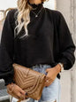 Smocked Frill Mock Neck Long Sleeve Blouse