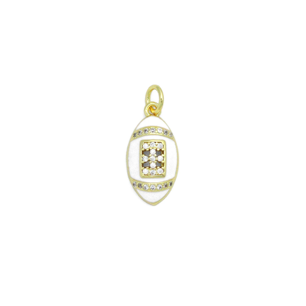 CZ White Enamel Baseball Charm Pendant, Sku#LK1162