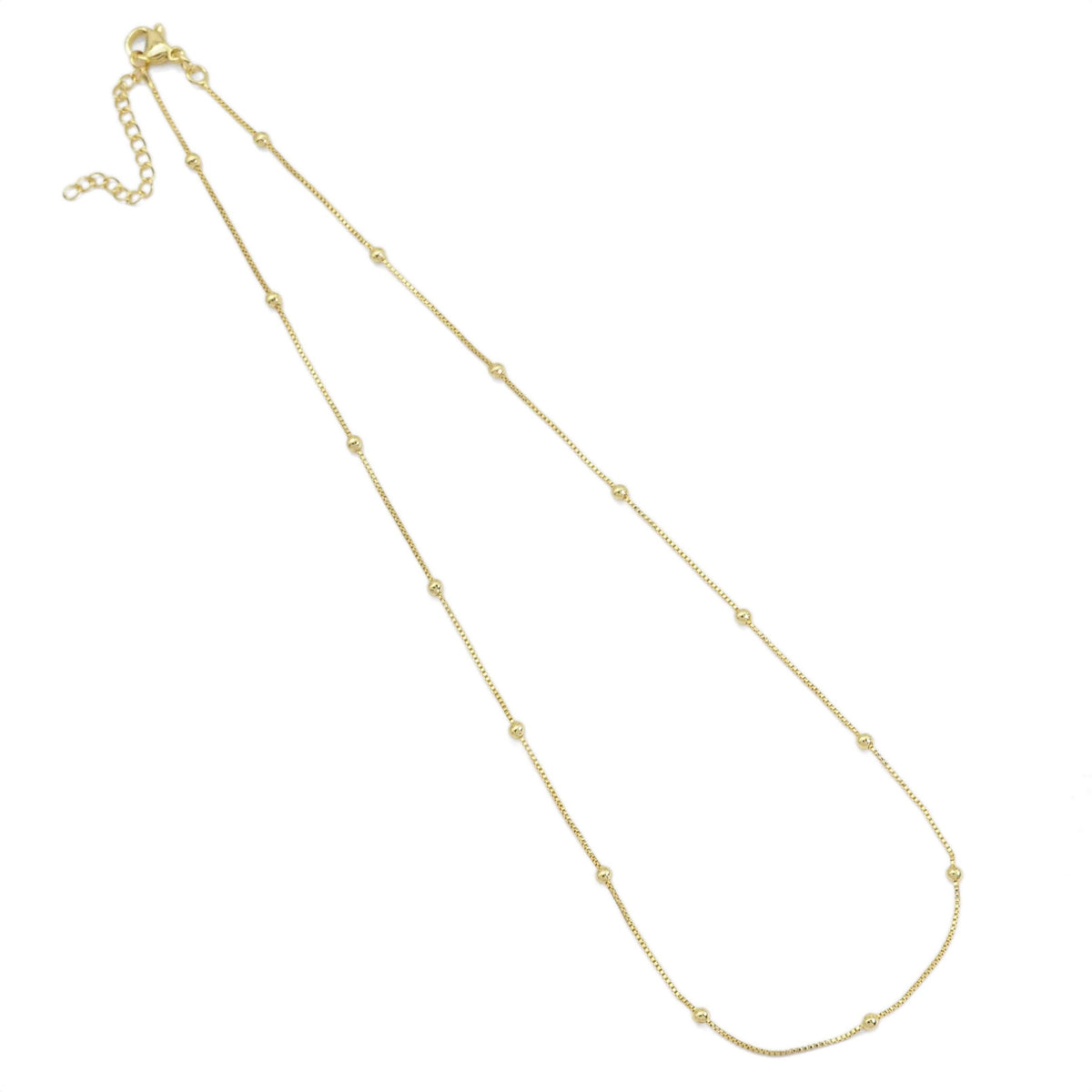 Dainty Gold Box Chain with Satalite ball Adjustable Necklace, Sku#LD493