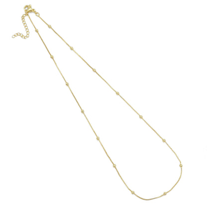 Dainty Gold Box Chain with Satalite ball Adjustable Necklace, Sku#LD493