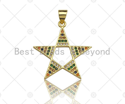 Mulicolor CZ Micro Pave Five point Star Shape Pendant, CZ Pave Star Charm, Gold Pave Star Pendant, 25mm, Sku#LK80