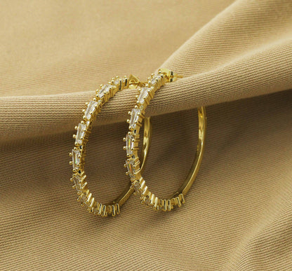 Triangle CZ Gold Huggie Hoop Earrings, Sku#LD229c