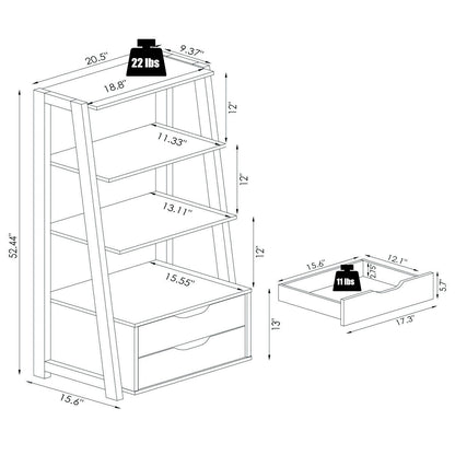 4-Tier Ladder Bookshelf Storage Display with 2 Drawers-White