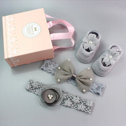 Flower Baby Girl Headband Socks Set Shoes With  Crown Bows Newborn Headbands For Girls Turban Baby Hair Accessories