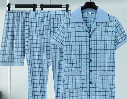 Pure Cotton Three-Piece Pajama Set For Men