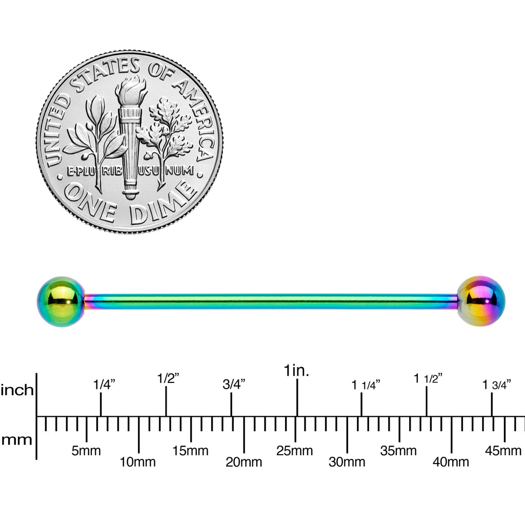 14G Rainbow Anodized Titanium Industrial Barbell Earring