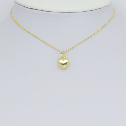 Cute Puffy Gold 3D Heart Shape Charm Pendant, Sku#LD655