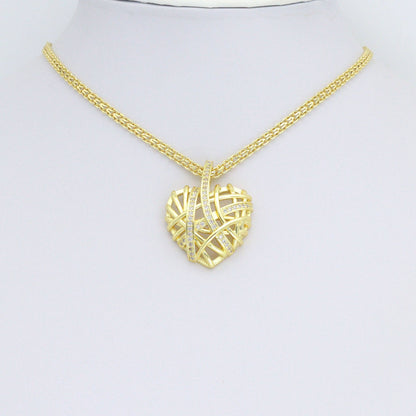 Clear CZ Gold Cage Puffy Heart Charm Pendant, Sku#LD708