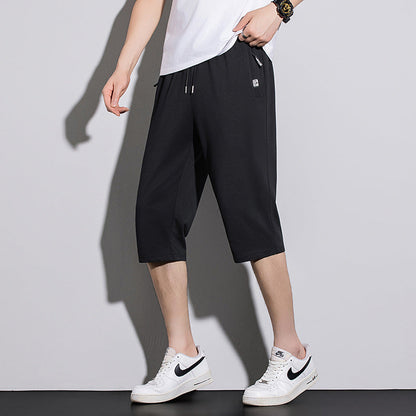 Summer New Mens Casual Ice-Silk Cropped Pants