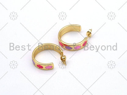 Enamel Hamsa Hand On Round Ring Shape Earrings, Sku#LD154