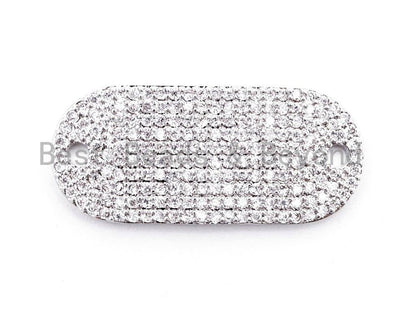 CZ Micro Pave 13x29mm Slab Oval Two Hole Bracelet Connector,SKU#382C