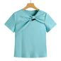 Female Solid Color Hollow Shoulder Short Sleeved Shirt