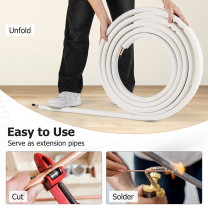 25 Feet Mini Split Line Set with 1/4 Inch and 1/2 Inch O.D. Copper Pipes Tubing