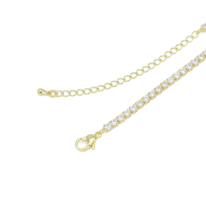 Gold Silver Clear CZ Love Tennis Chain Necklace, Sku#A370