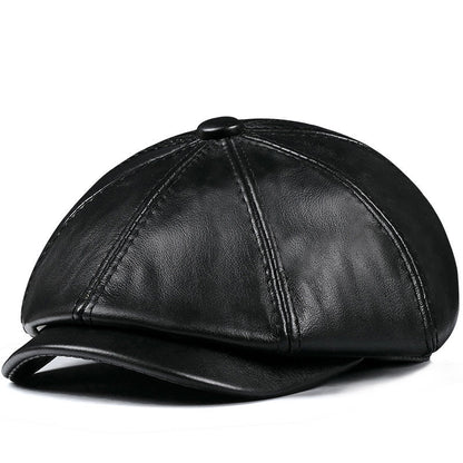 Mens Vintage Beret Leather Octagonal Cap