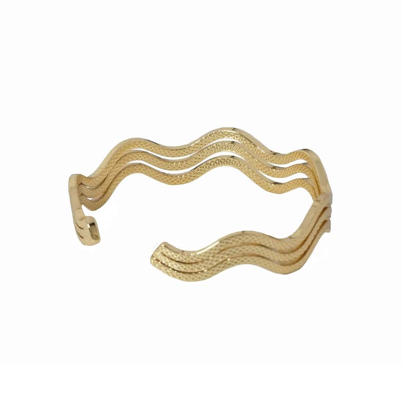Gold Waveline Bangle Bracelet, Sku#B353