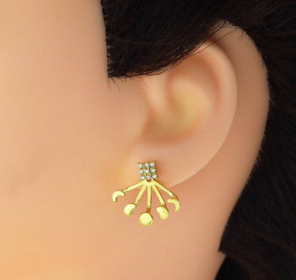 CZ Gold Moon Phase Stud Earrings, Sku#LK655