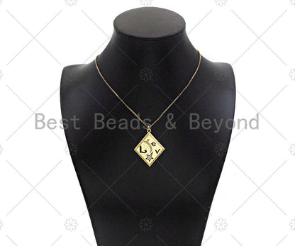Gold Filled CZ Micro Pave Love Word On Rhombus Shape Pendant, 18K Gold Filled Black Enamel Charm, Necklace Bracelet Charm,30x38mm,Sku#L567